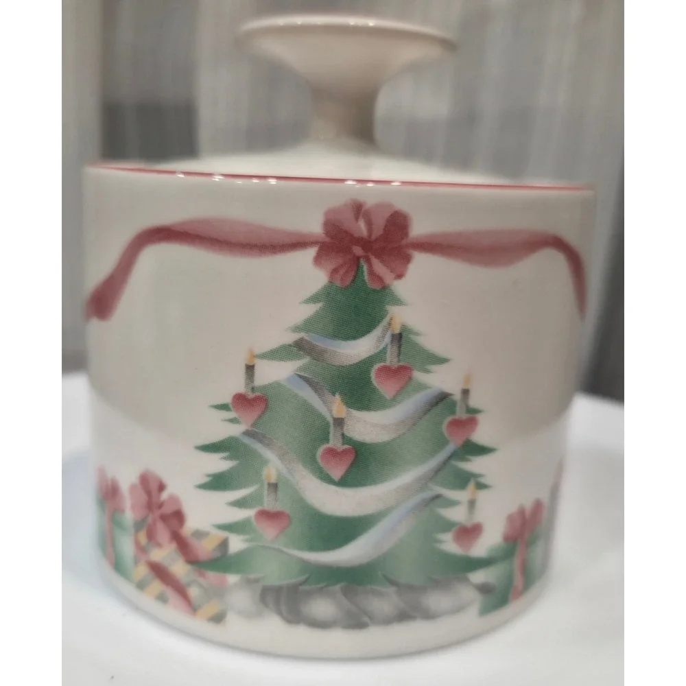 Sango Home for Christmas 3321 Sugar Bowl with Lid Holiday Stoneware 1989